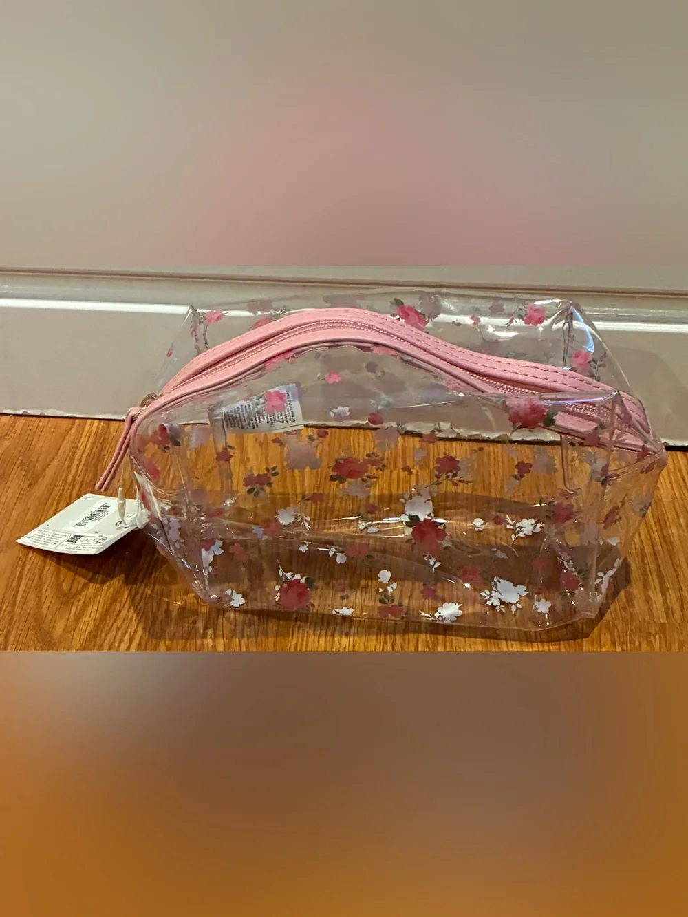 New Primark Light Pink Floral Clear Makeup Bag